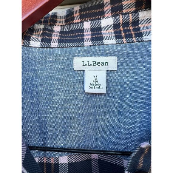 LL Bean Day breeze Shirt Womens M Short Sleeve Button Up Flannel Pocket Plaid - Picture 6 of 7